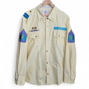 CAVI Shirt Mens 3XL XXXL Yellow Button Up Military Style Utility Pockets Casual